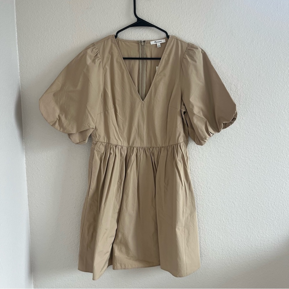 Madewell Poplin V-Neck Bubble-Sleeve Mini Dress